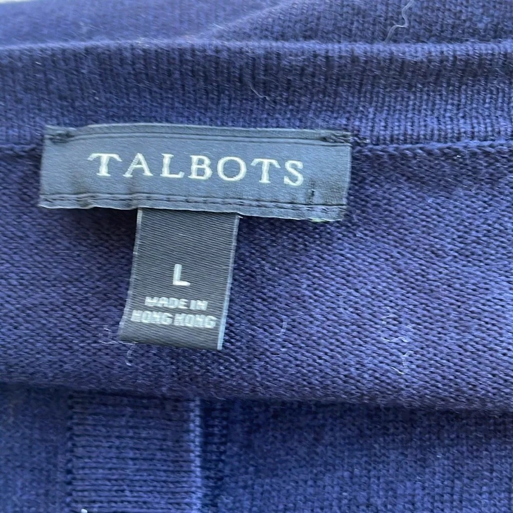 Talbots NWOT Deep Navy Blue French Expressions embroidered‎ cardigan size Large - Picture 8 of 8